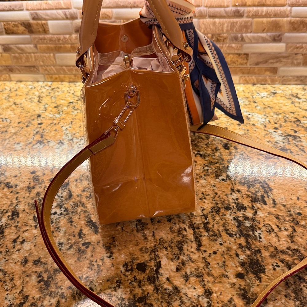 Handmade PVC shopping bag tote!LV mustard yellow Brown Tote with Scarf Accent - Picture 2 of 6